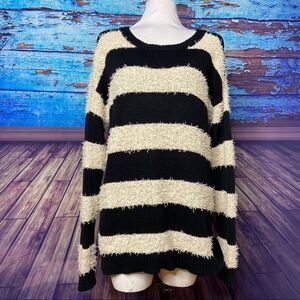 American Eagle stripe shag sweater black cream Med